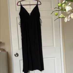 Elegant Drawstring-detailed Black Spaghetti Strap Dress